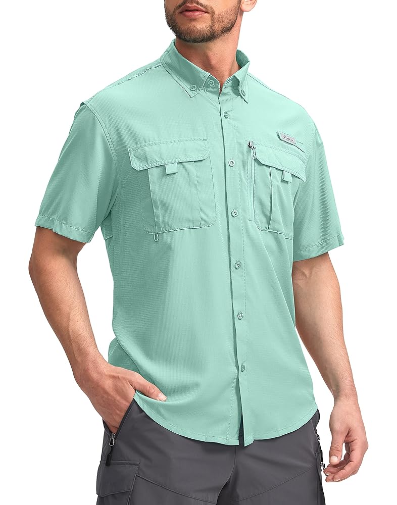 Pudolla Men's Fishing Shirts Short Sleeve Travel Work Shirts